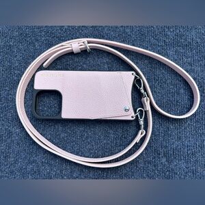Bandolier Emma Pink Pebbled Leather Phone Case with Strap 13 Pro